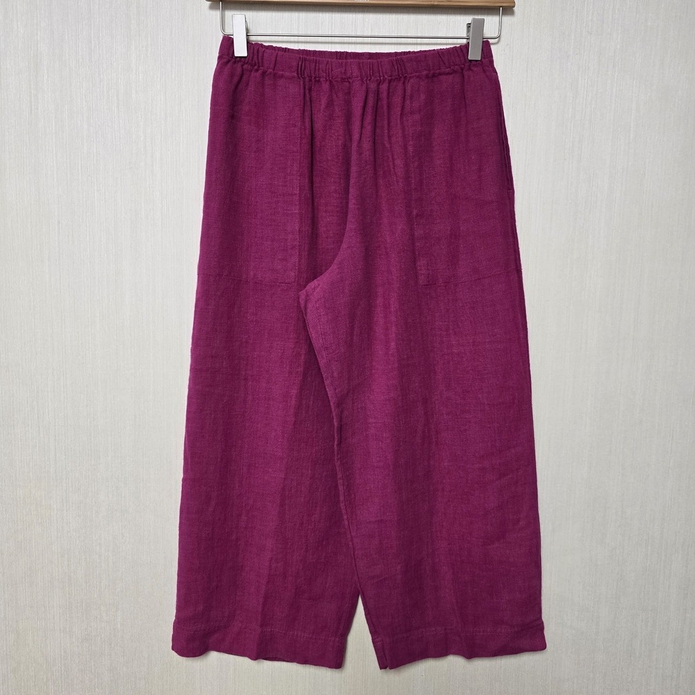 Chicos Design 100% Linen Pant PullOn Purple Size 1 M Pockets Wide Leg Minimalist